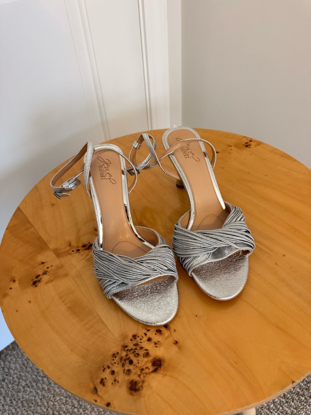 Stuart Weitzman Metallic Silver Knotted Strap Sandals